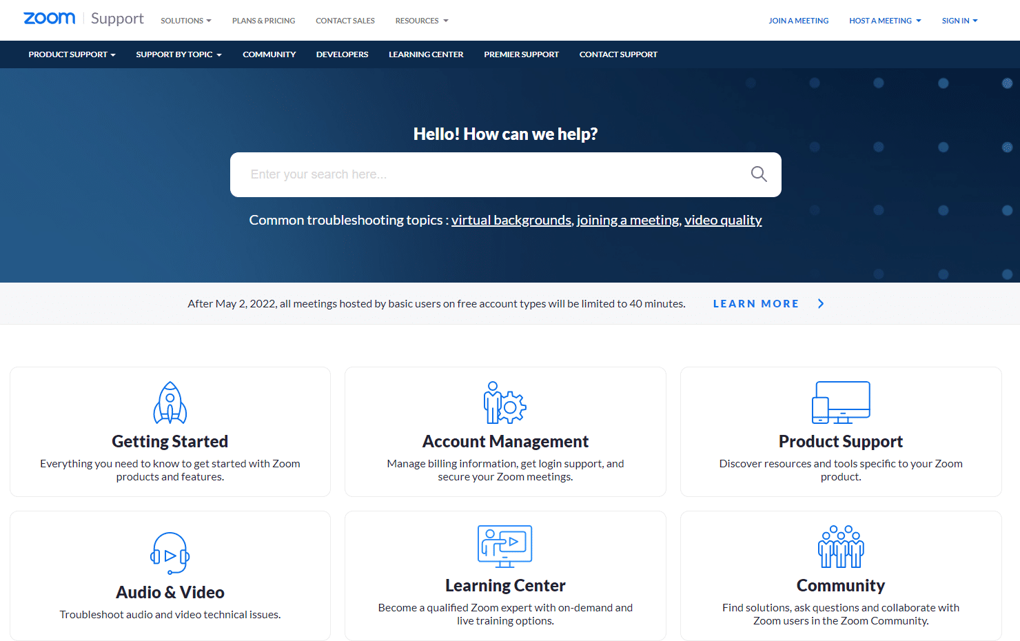 Zoom pagina di supporto. Come correggere il codice di errore dello zoom 1001
