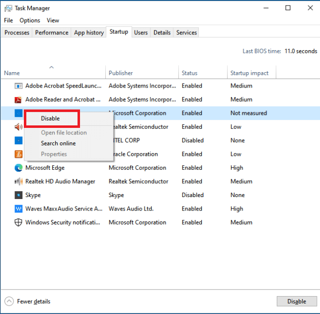 seleziona Disabilita. Correggi Windows Update che dura per sempre