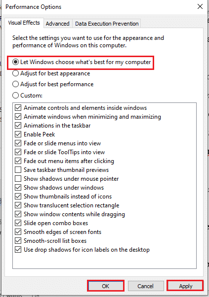 seleccione la opción Permitir que Windows elija lo que es mejor para mi computadora