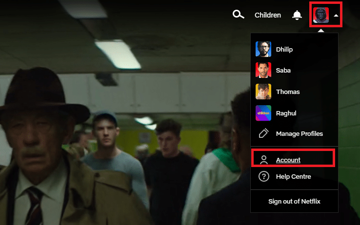 haga clic en el perfil y seleccione la opción de cuenta