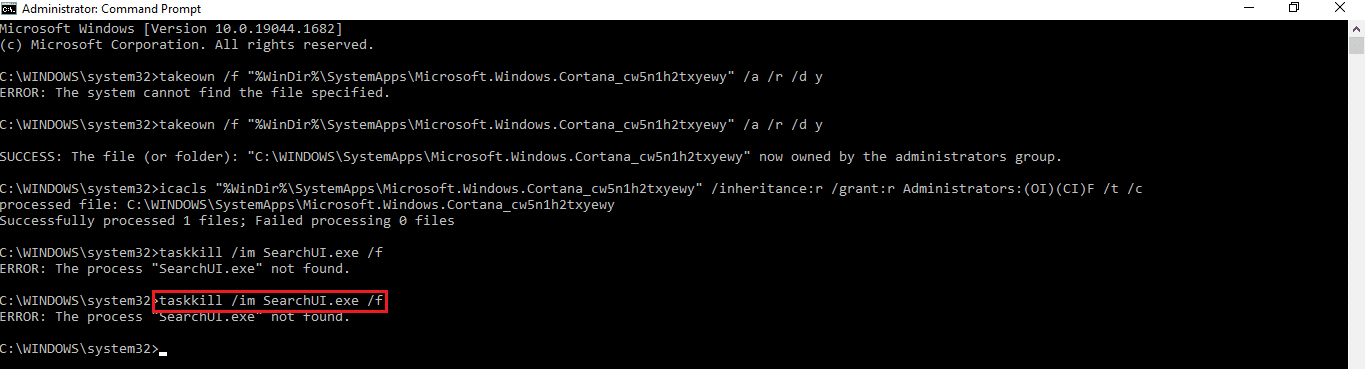 elimine el archivo SearchUI.exe. Arreglar Cortana ocupando memoria