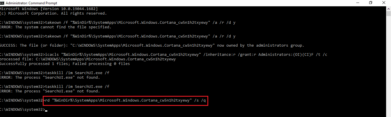 elimine el directorio Microsoft.Windows.Cortana
