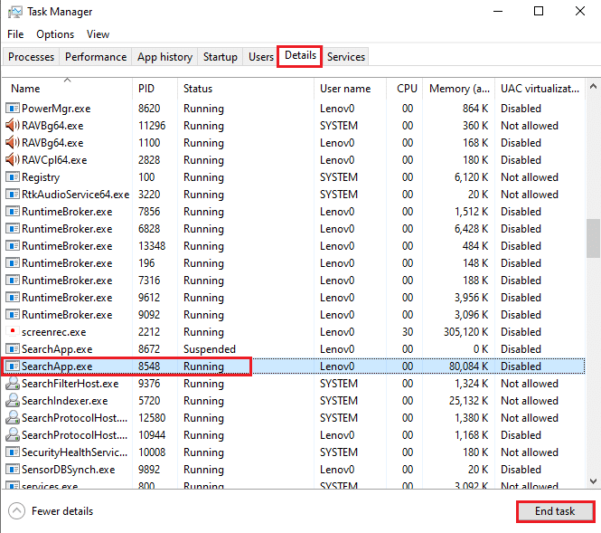 deshabilite el archivo SearchUI.exe. Arreglar Cortana ocupando memoria