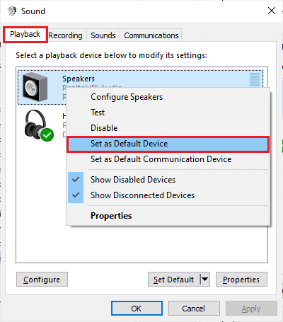 establecer como dispositivo predeterminado. Arreglar este dispositivo está siendo utilizado por otra aplicación Error de sonido