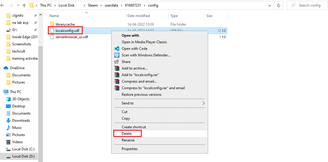 eliminar el archivo steam localconfig.vdf