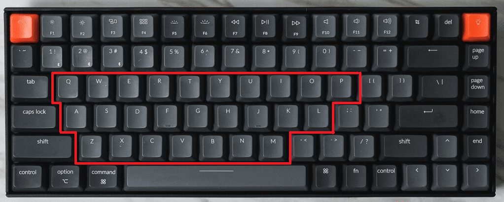 アルファベットキー。コンピューターのキーボードのキーの種類の数