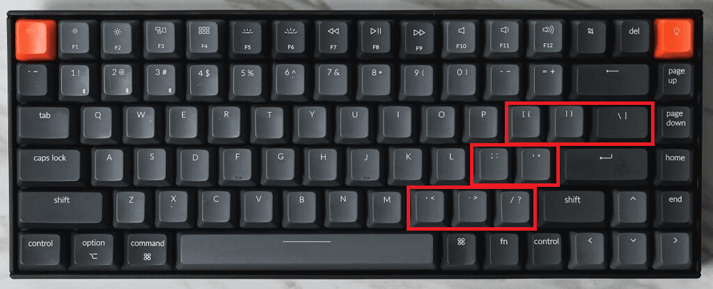 句読点キー。コンピューターのキーボードのキーの種類の数