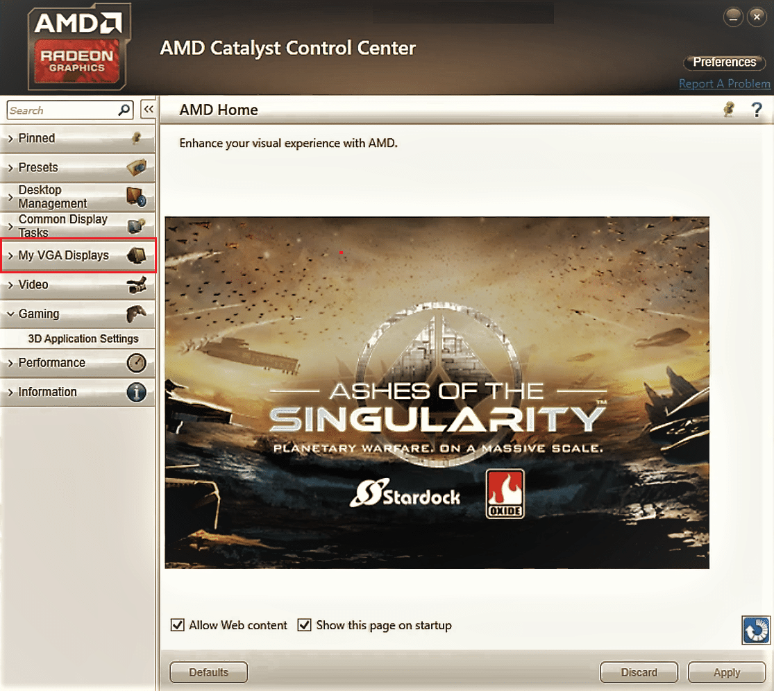 يعرض VGA الخاص بي في مركز التحكم في محفز AMD. إصلاح وضع ملء الشاشة لا يعمل على نظام التشغيل Windows 10