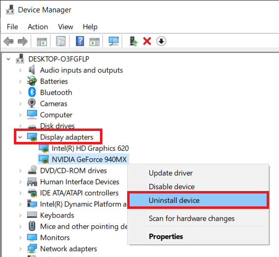 hapus instalan driver nvidia perangkat. Perbaiki Layar Penuh Tidak Bekerja di Windows 10