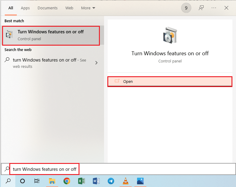 open Ativar ou desativar recursos do Windows