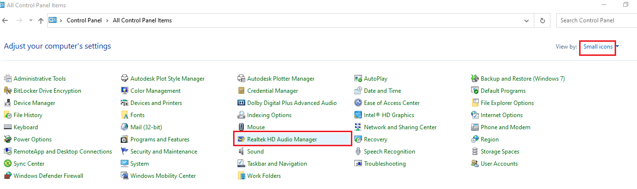 cliquez sur l'application Realtek HD Audio Manager dans le menu disponible