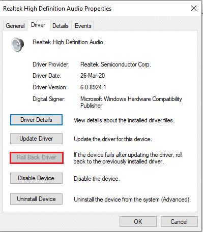 Reverta o driver de áudio. Corrigir o Gerenciador de áudio Realtek não abrindo