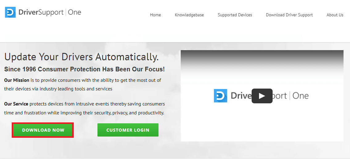 Apri il sito Web ufficiale dell'app Driver Support e fai clic sul pulsante SCARICA ORA