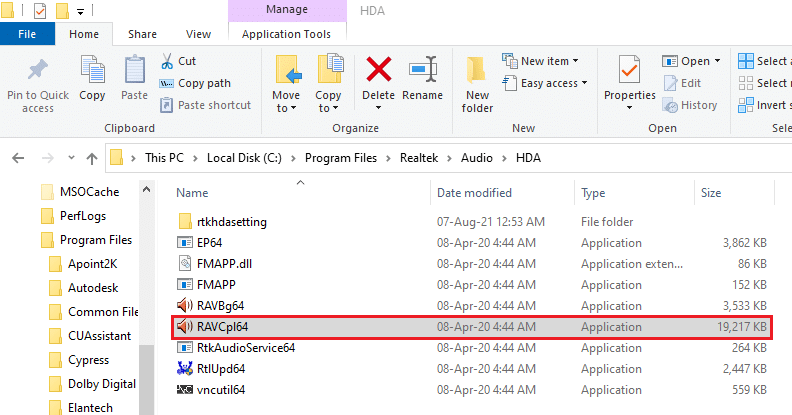 deschideți fișierul aplicației RAVCpl64. Remediați Realtek Audio Manager nu se deschide