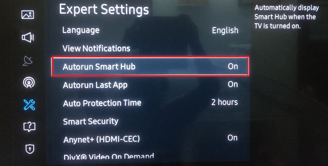 Sistema de configurações para especialistas Autorun Smart Hub Samsung Smart TV