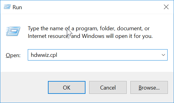 按 Windows 键 + R 然后输入“hdwwiz.cpl”