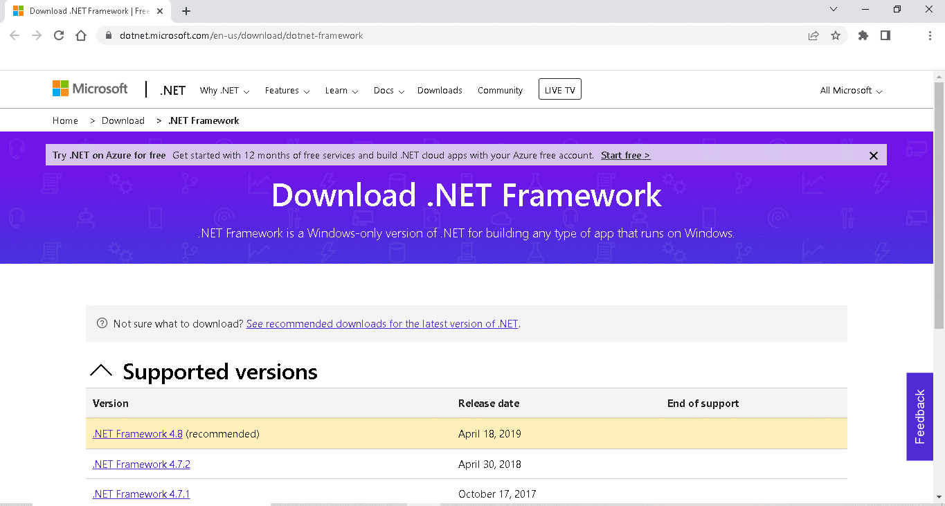 .NET Framework'ü indirin