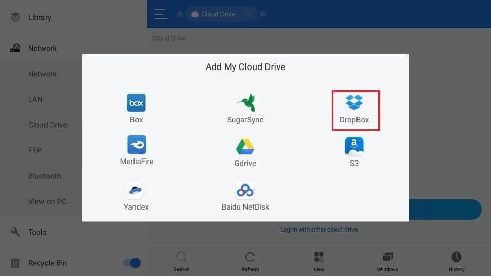 selectați dropbox în adăugați unitatea mea în cloud. Cum să copiați Kodi de la un Firestick la altul