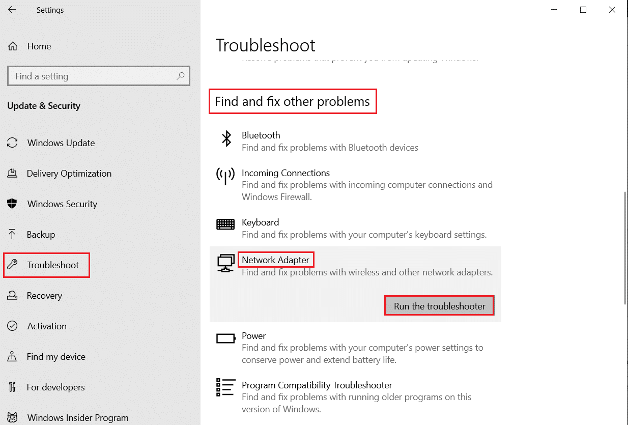 Ağ bağdaştırıcıları için sorun gidericiyi çalıştırın. Windows 10'da BattlEye Hizmeti Yüklenemedi Düzeltme
