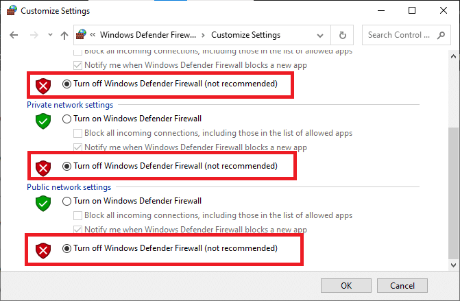 Dezactivați firewall. Remedierea eșuării instalării serviciului BattlEye în Windows 10