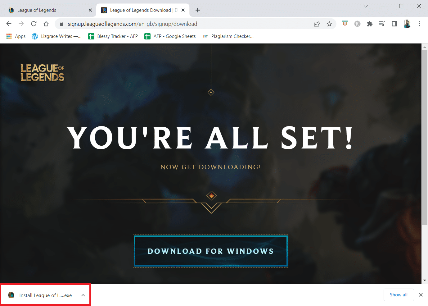 Klik pada file penginstal yang diunduh untuk menginstal dan menjalankan game. Perbaiki Unspecified Error League of Legends di Windows 10