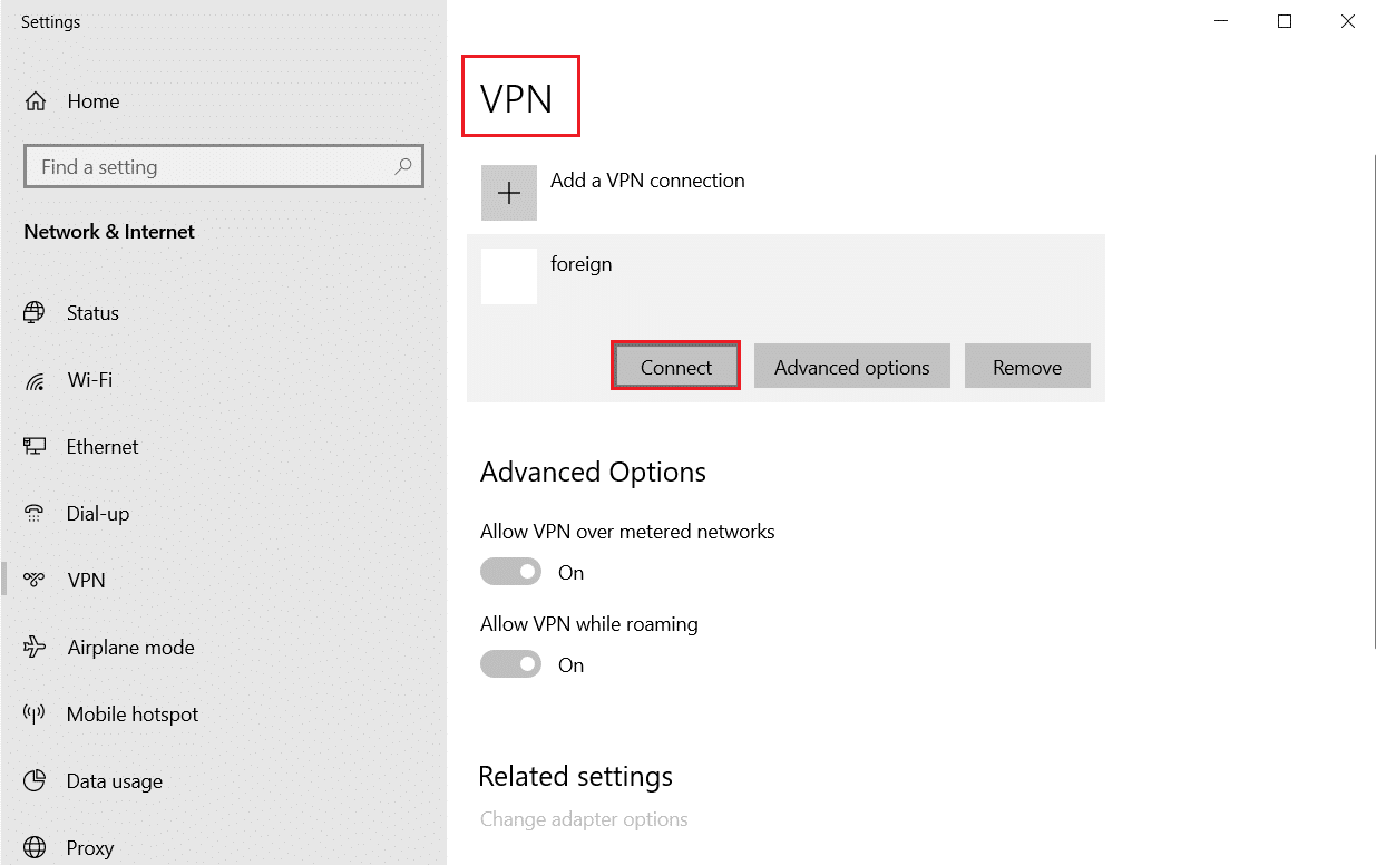เชื่อมต่อกับ VPN ใน windows แก้ไขข้อผิดพลาด League of Legends ที่ไม่ระบุใน Windows 10
