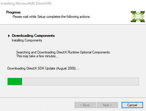 O download dos componentes será iniciado