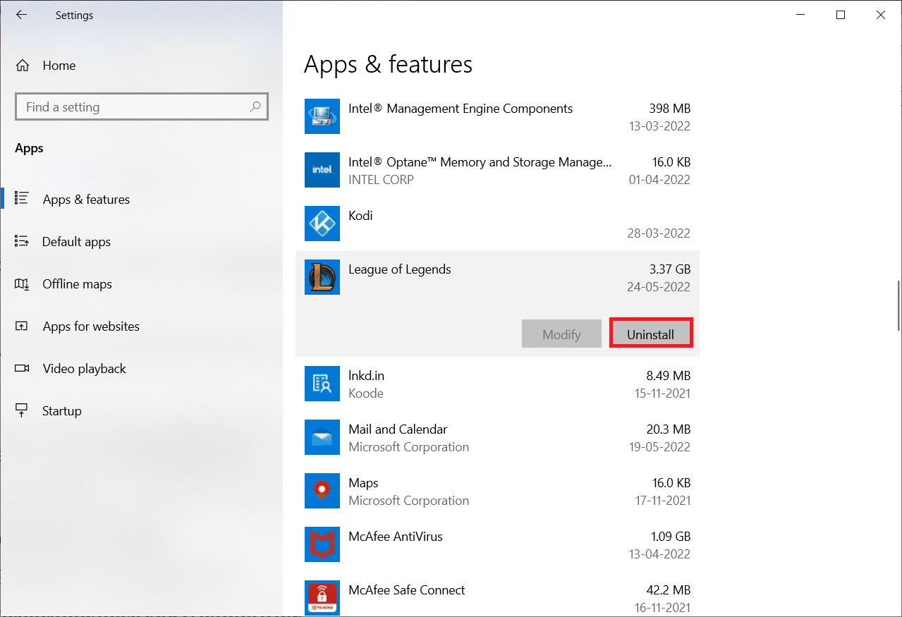 pilih hapus instalan. Perbaiki Unspecified Error League of Legends di Windows 10