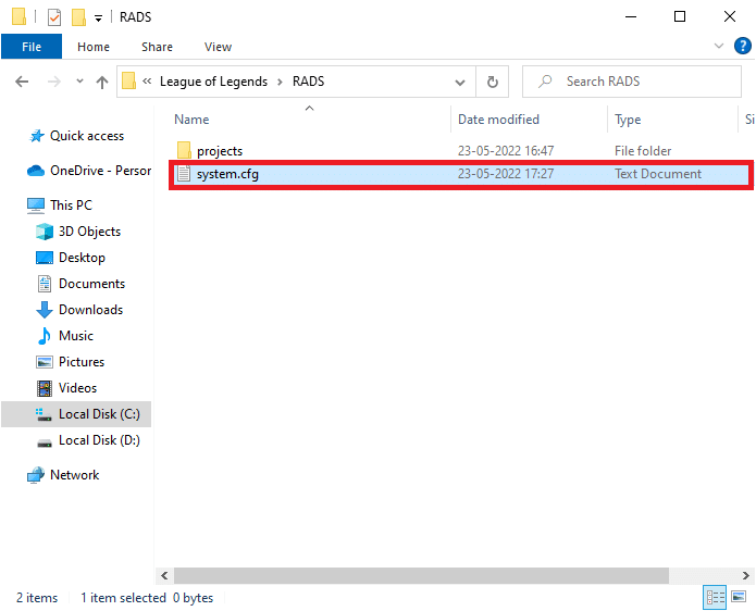 Suchen Sie die Datei system.cfg und klicken Sie mit der rechten Maustaste darauf. Unspezifizierter Fehler League of Legends in Windows 10 behoben