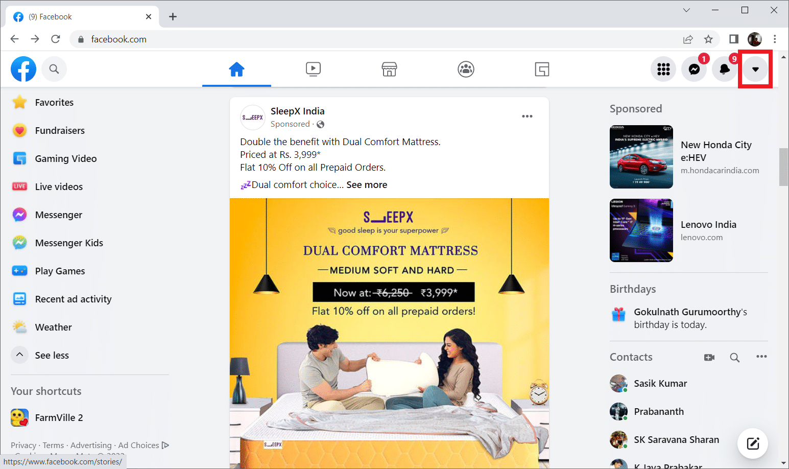 Selecione o botão suspenso. Corrigir o Facebook Marketplace não está funcionando