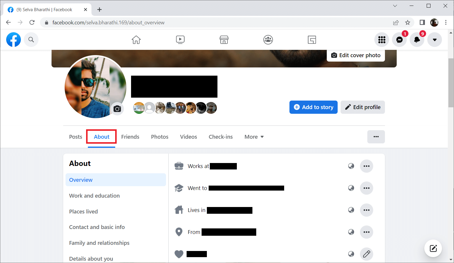 Selecione a guia Sobre. Corrigir o Facebook Marketplace não está funcionando
