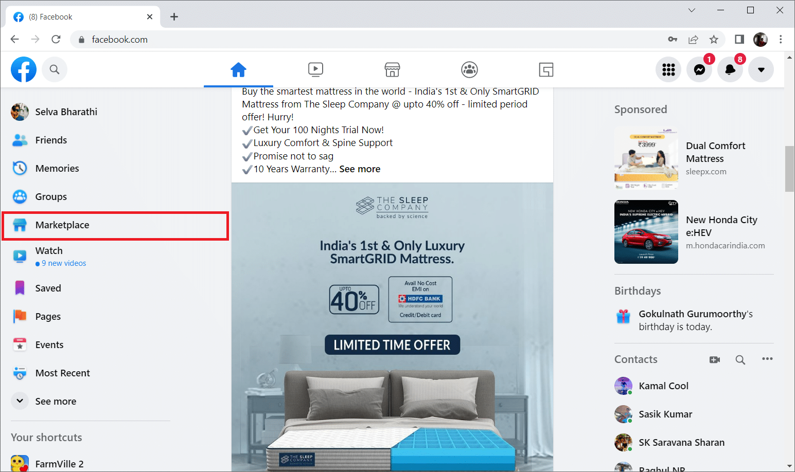 Selecione Mercado. Corrigir o Facebook Marketplace não está funcionando