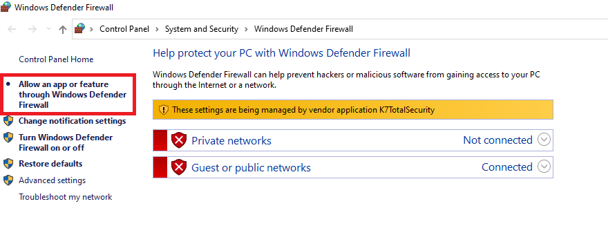 Permitir site através do Firewall. Corrigir ERRO DE FIM DE ARQUIVO PR do Firefox no Windows 10