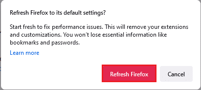 Clique no botão Atualizar Firefox