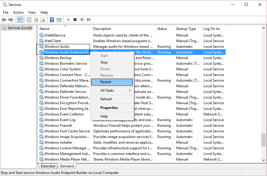重新启动 Windows 音频服务