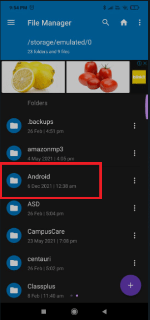 accesați folderul Android