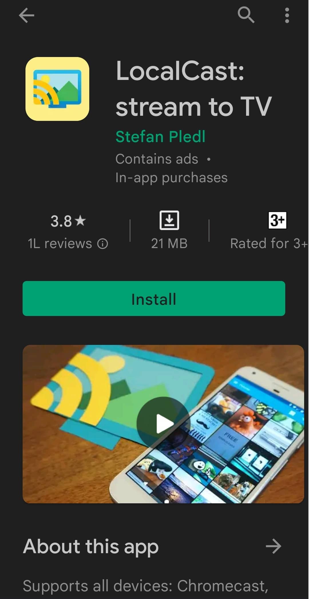 instalați aplicația localcast
