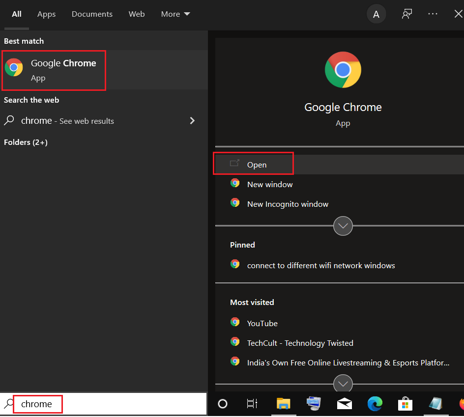 deschide google chrome din căutarea windows