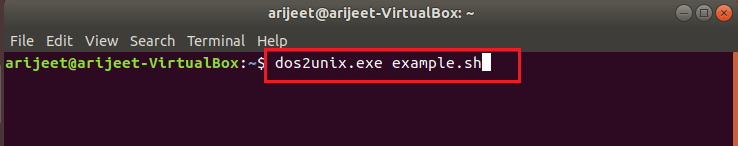 comando dos2unix.exe example.sh. Corrigir erro de sintaxe Bash próximo ao token inesperado