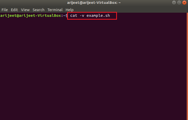 arquivo example.sh comando cat aberto no terminal linux