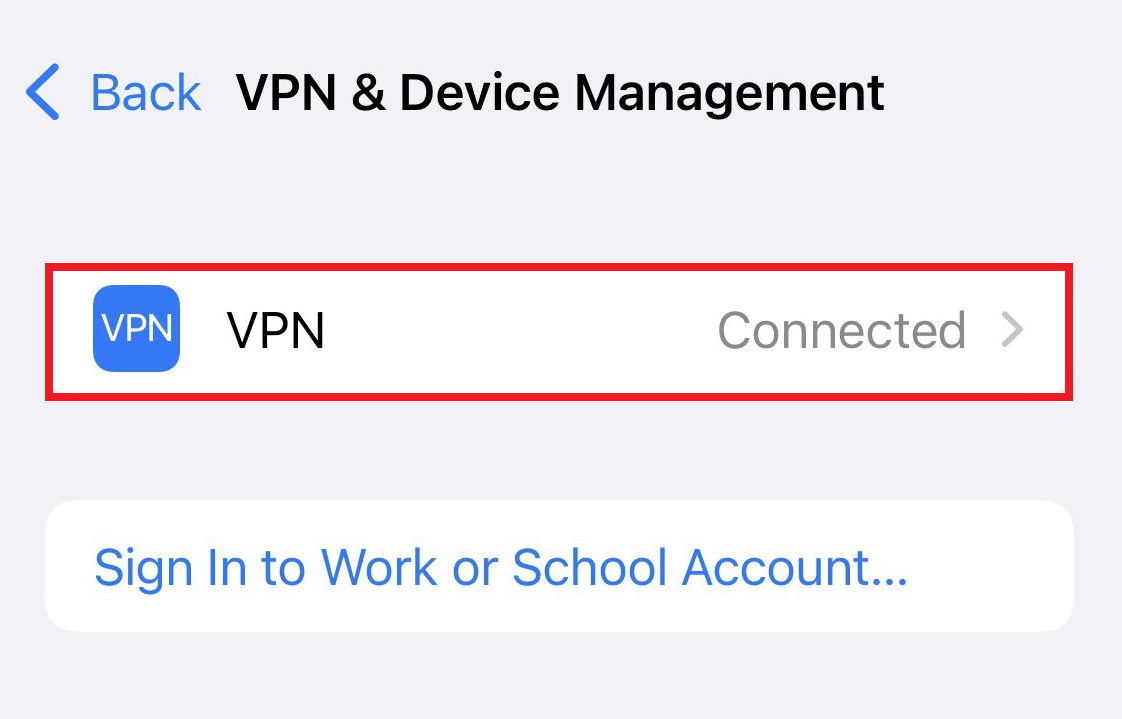 [VPNとデバイスの管理]メニューの[VPN]オプションをタップします