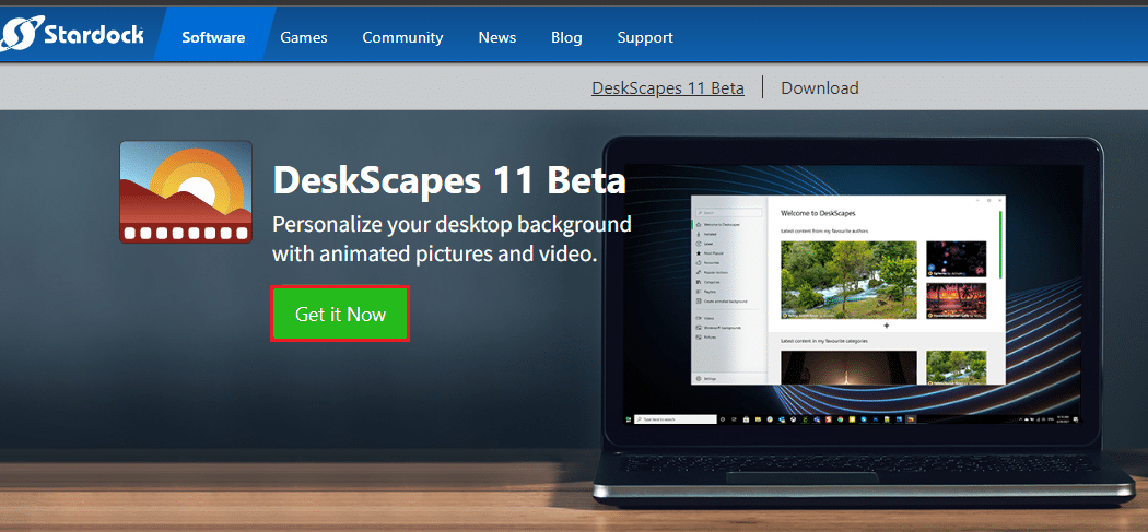 Navigasikan ke situs unduhan resmi Stardock DeskScapes dan klik opsi Dapatkan Sekarang