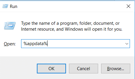 Digite %appdata% no campo para abrir o diretório AppData | Corrigir o erro de solicitação do Photoshop não pôde ser concluído