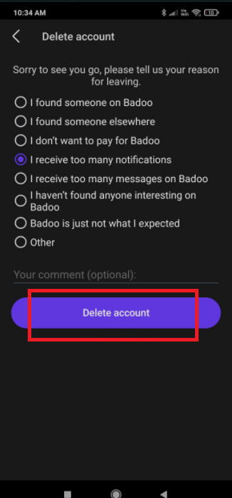 Atingeți Ștergeți contul. Cum să ștergi un cont Badoo