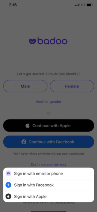 Alegeți metoda de conectare. Cum să ștergi un cont Badoo