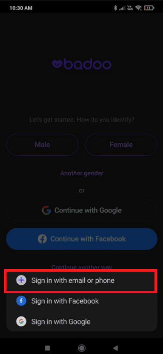 Alegeți metoda de conectare. Cum să ștergi un cont Badoo