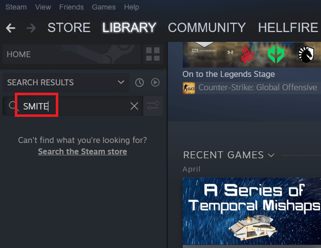 Căutați Smite în lista de titluri pe care le dețineți în bibliotecă. Fix nu poate instala smite