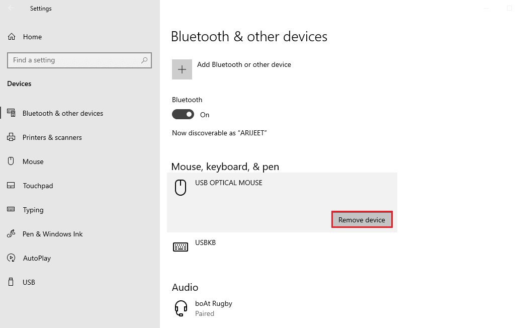 scoateți mouse-ul USB al dispozitivului