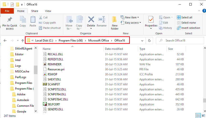 Перейдите в папку Office16. Fix Outlook открывается только в безопасном режиме в Windows 10