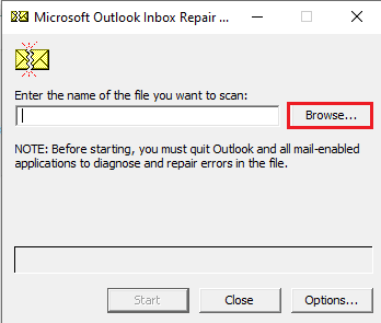 Нажмите кнопку Обзор…. Fix Outlook открывается только в безопасном режиме в Windows 10